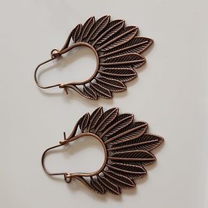 Feather BOHO Bronze  Hoop EARRINGS  ER